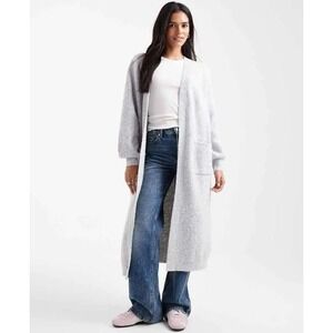 ASOS Miss Selfridge Maxi Cardigan Oversized Long Gray Knit Pocket Sweater 4 Cozy